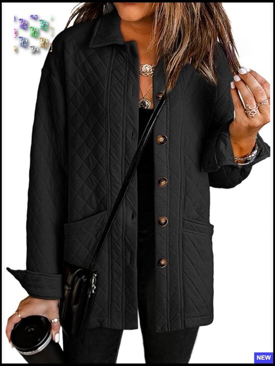 Jackets & Blazers - Casual Quilted Button Down Jacket Lightweight Long Sleeve with Pockets